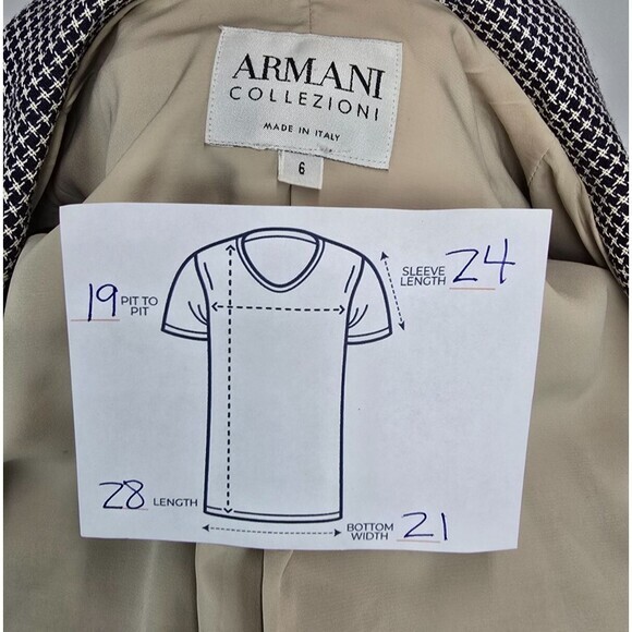 Vintage ARMANI COLLEZIONI Houndstooth Blazer Sz 6 Made In Italy Black & Tan - Picture 3 of 9